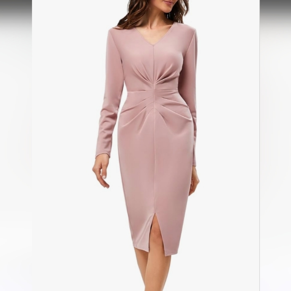 Elegant Mauve Long Sleeve Dress